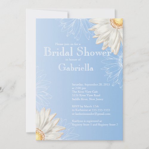 Modern Floral Light Blue Daisy Bridal Shower Personalized Invitations