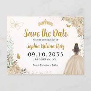Modern Floral Light Gold Quinceanera Save the Date Postcard