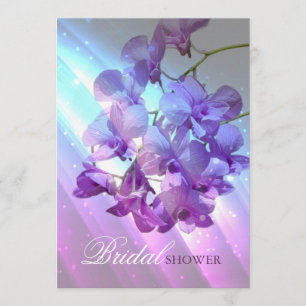 modern floral lilac purple orchid bridal shower invitation