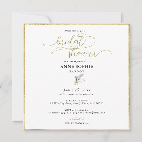 Modern Floral Lily Valley Gold May Bridal Shower Invitation