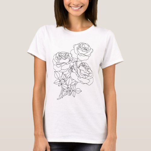 Modern Floral Line Drawing Art T_Shirt
