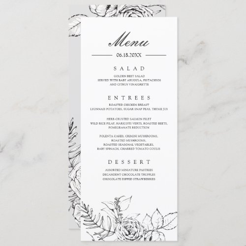 Modern Floral Line Drawing Wedding Dinner Menu Invitation