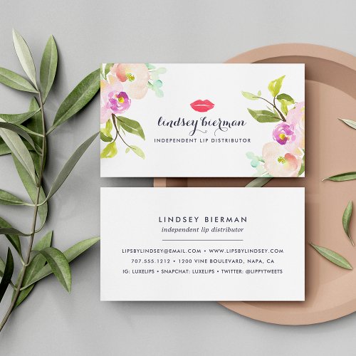 Modern Floral Lip Product Distributor Business Card