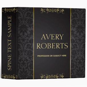 Modern Floral Luxury Black Gold design 3 Ring Binder