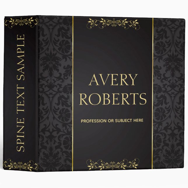 Modern Floral Luxury Black Gold design 3 Ring Binder (Front/Spine)