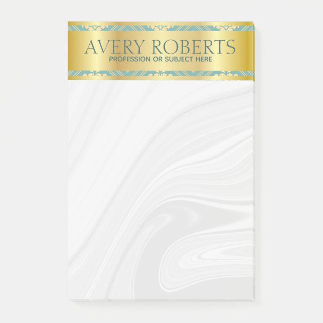 Modern Floral Luxury cyan gold damask Classy Post-it Notes (Front)