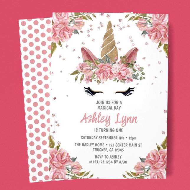 Modern Floral Magical Unicorn Birthday Invitation (Creator Uploaded)