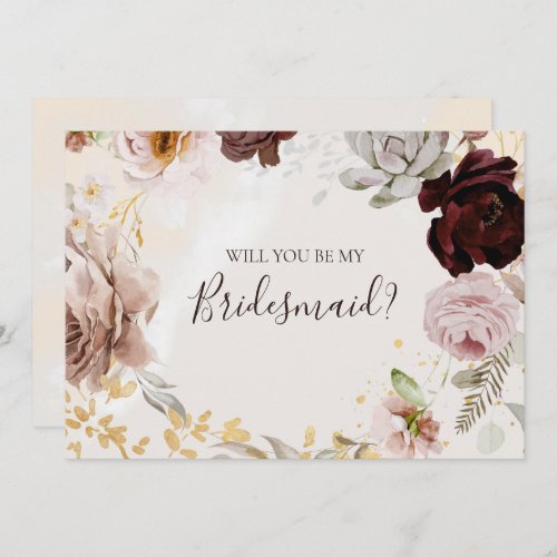 Modern Floral  Marble Bridesmaid Proposal Card