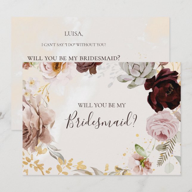 Modern Floral | Marble Bridesmaid Proposal Card (Front/Back)