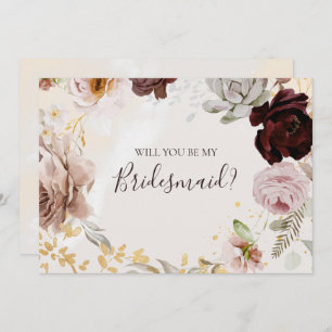 Modern Floral Marble Bridesmaid Proposal Card
