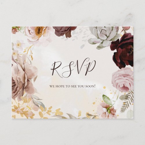 Modern Floral Marble Menu Choice RSVP Postcard