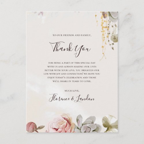 Modern Floral  Marble Thank You Reception Card