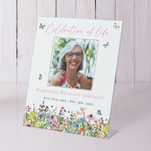 Modern Floral Memorial Celebration of Life Pedestal Sign