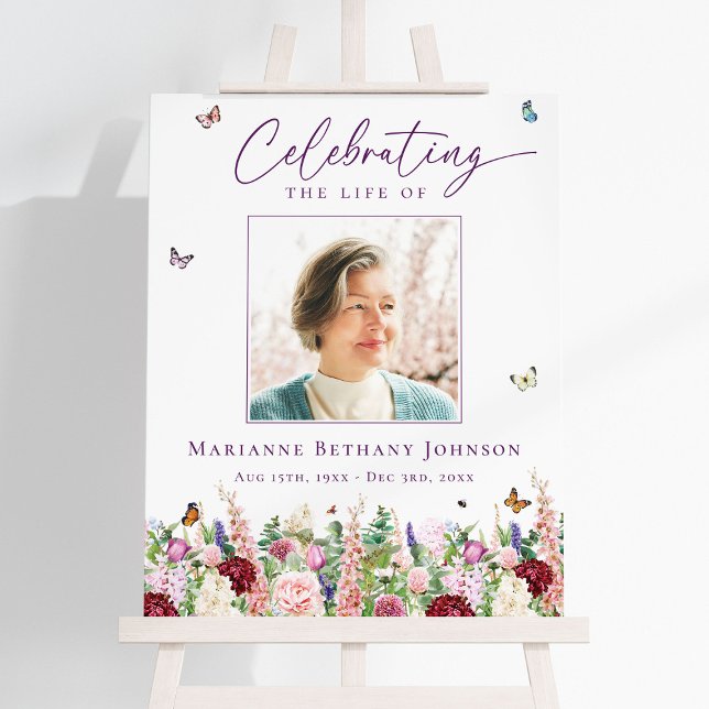 Modern Floral Memorial Celebration of Life Welcome Foam Board (Creator Uploaded)