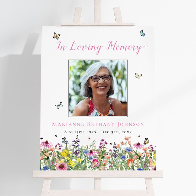 Modern Floral Memorial Celebration of Life Welcome Foam Board (Creator Uploaded)