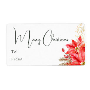Modern Floral Merry Christmas Rectangular Gift Label