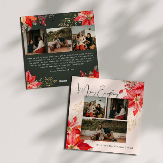 Modern Floral Merry Everything Six Photo Christmas Holiday Card (Creator Uploaded)