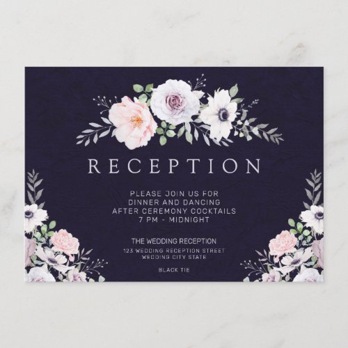 Modern Floral Midnight Purple Wedding Reception Enclosure Card