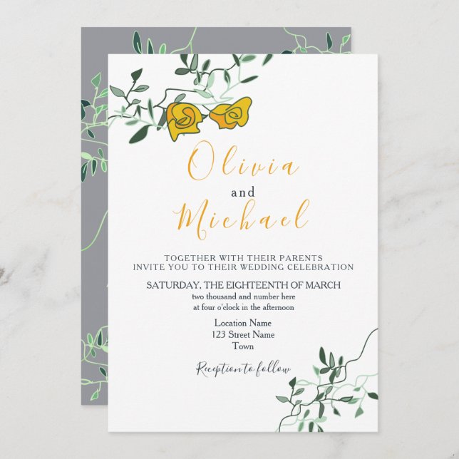 Modern Floral Minimony Wedding Invitation (Front/Back)