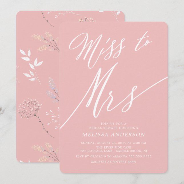Modern Floral Miss to Mrs Bridal Shower Invitation (Front/Back)