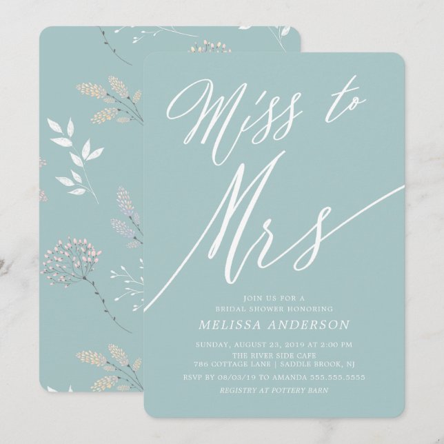 Modern Floral Miss to Mrs Bridal Shower Invitation (Front/Back)