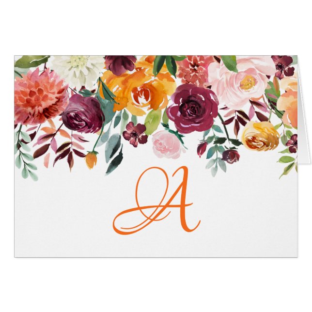 Modern Floral Monogram Design Customized Cards (Front Horizontal)