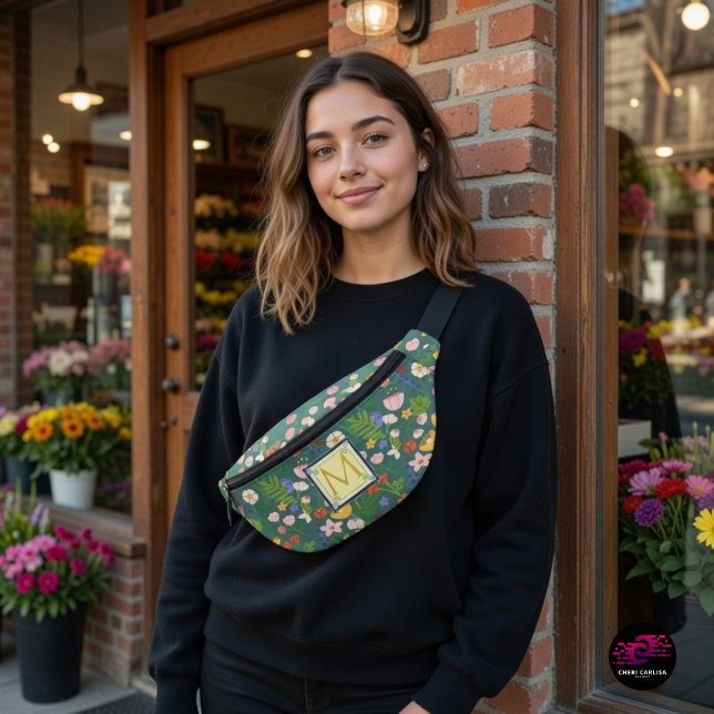 Modern Floral Monogram Design Fanny Pack (This bag walks in before you do.)