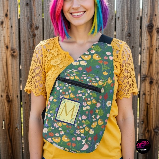Modern Floral Monogram Design Sling Bag (Color outside the lines. Carry it with confidence. 🌈🌿)