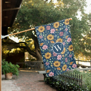 Modern Floral Monogram House Flag