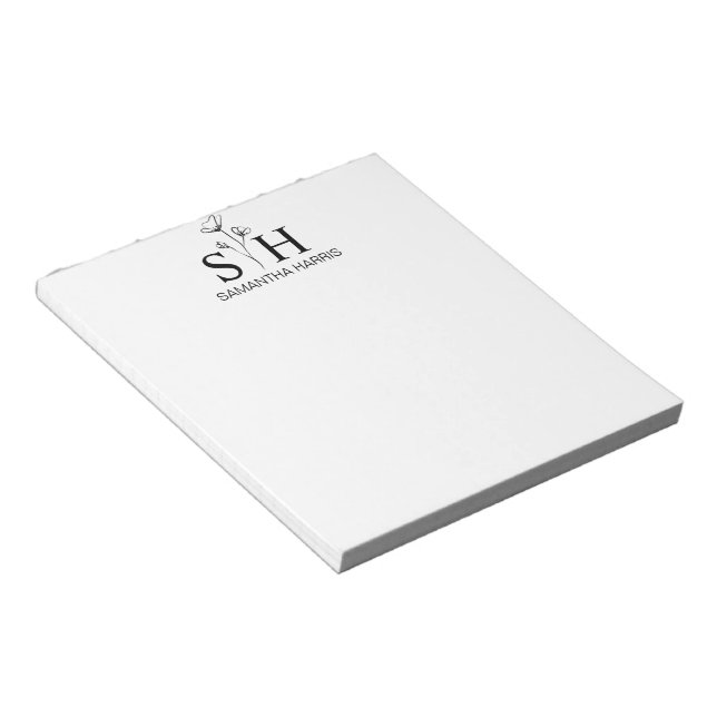Modern Floral Monogram Initials Minimal Notepad (Angled)