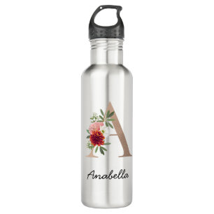 Modern Floral Monogram Letter A  Stainless Steel Water Bottle