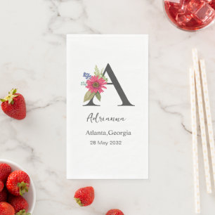 Modern Floral  Monogrammed Letter A Paper Guest Towels