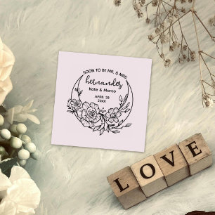 Modern Floral Moon Save the Date Wedding Rubber Stamp