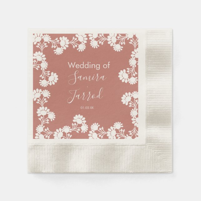 Modern Floral Motif Nuetral Wedding   Napkins (Front)