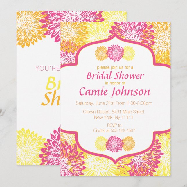Modern Floral, Mums Bridal Shower Invitations (Front/Back)