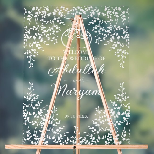 Modern Floral Muslim Islamic Wedding Welcome  Acrylic Sign (Creator Uploaded)