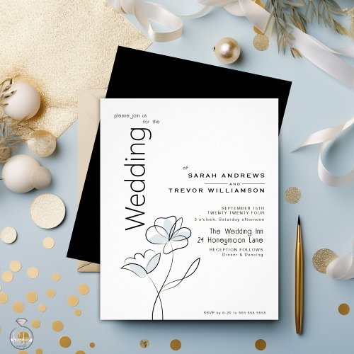 Modern Floral Muted Dusty Blue Wedding Invitation Flyer