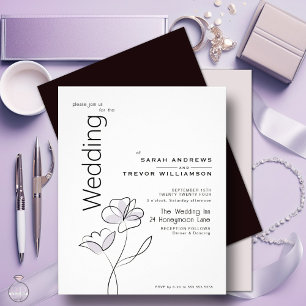 Modern Floral Muted Dusty Plum Wedding Invitation Flyer