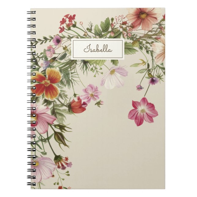 Modern Floral Name Stylish Notebook (Front)