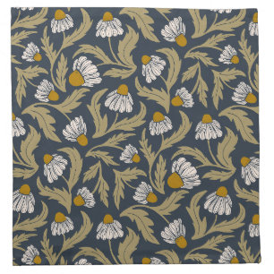 Modern Floral Navy Blue with Coneflower Daisy Cloth Napkin