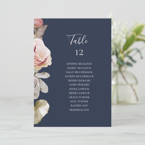 Modern Floral  Navy Table Number Seating Chart