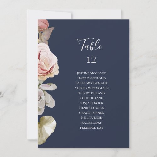 Modern Floral  Navy Table Number Seating Chart