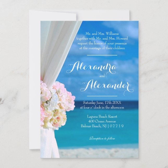 Modern Floral Ocean Tropical Beach Summer Wedding Invitation (Front)