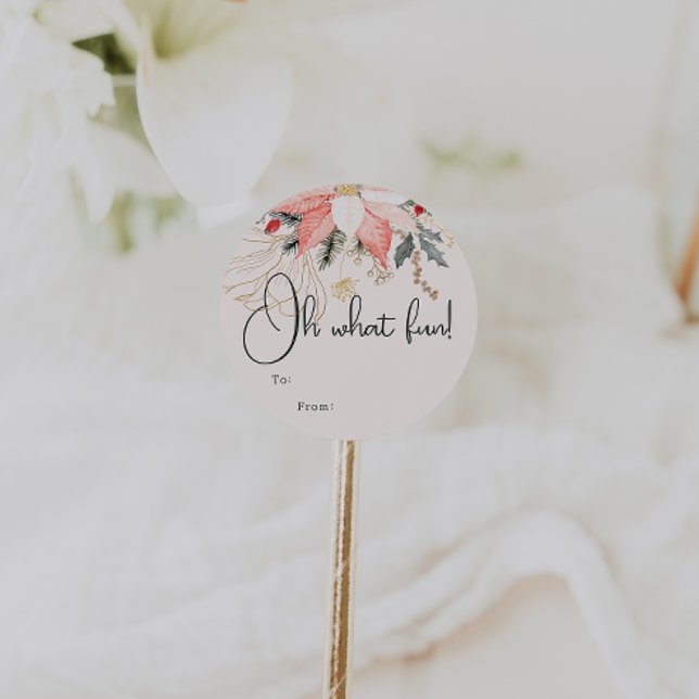 Modern Floral Oh What Fun To From Classic Round Sticker (Creator Uploaded)