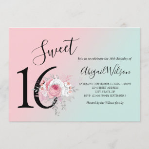 Modern floral ombre sweet sixteen birthday party invitation