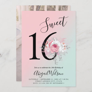 Modern floral ombre sweet sixteen birthday party invitation