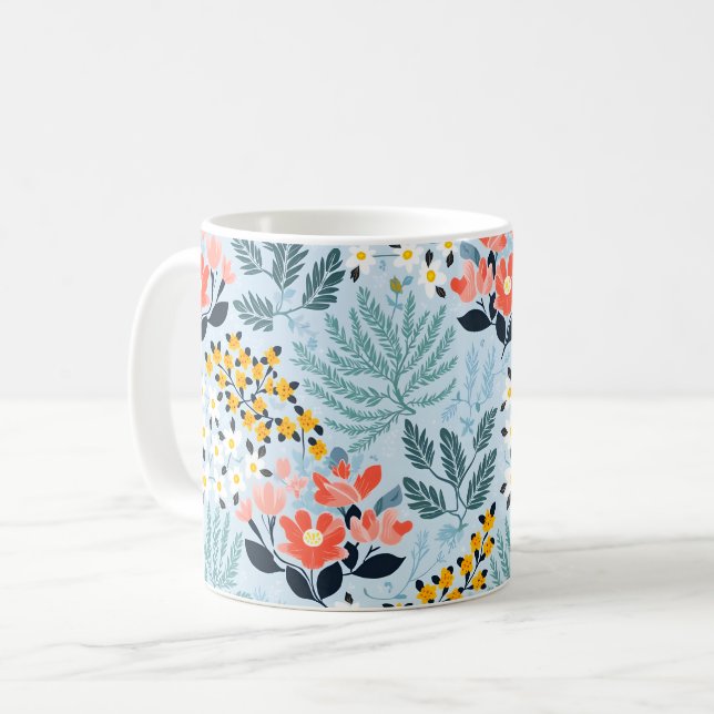 Modern Floral on Blue Coffee Mug (Front Left)