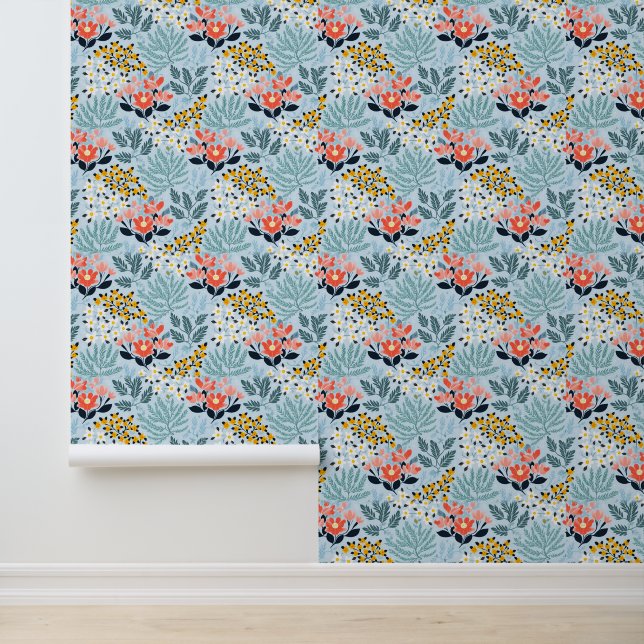 Modern Floral on Blue Wallpaper (Application)