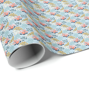 Modern Floral on Blue Wrapping Paper
