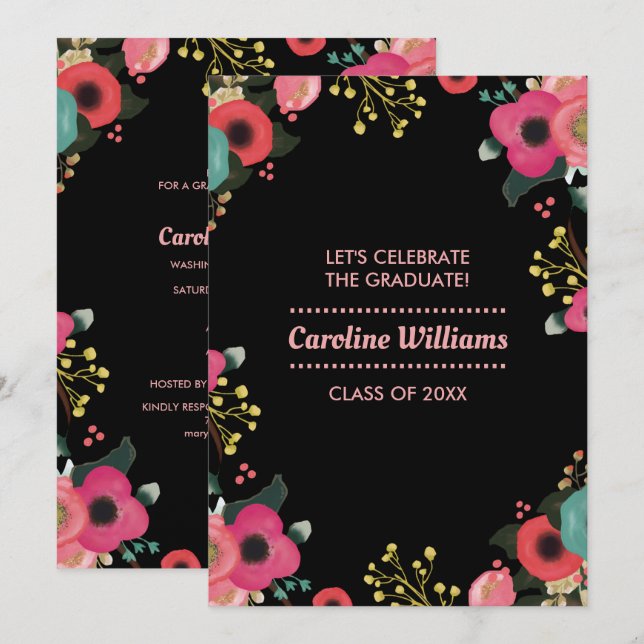 Modern Floral Painting Custom Graduation Party  Invitation (Front/Back)